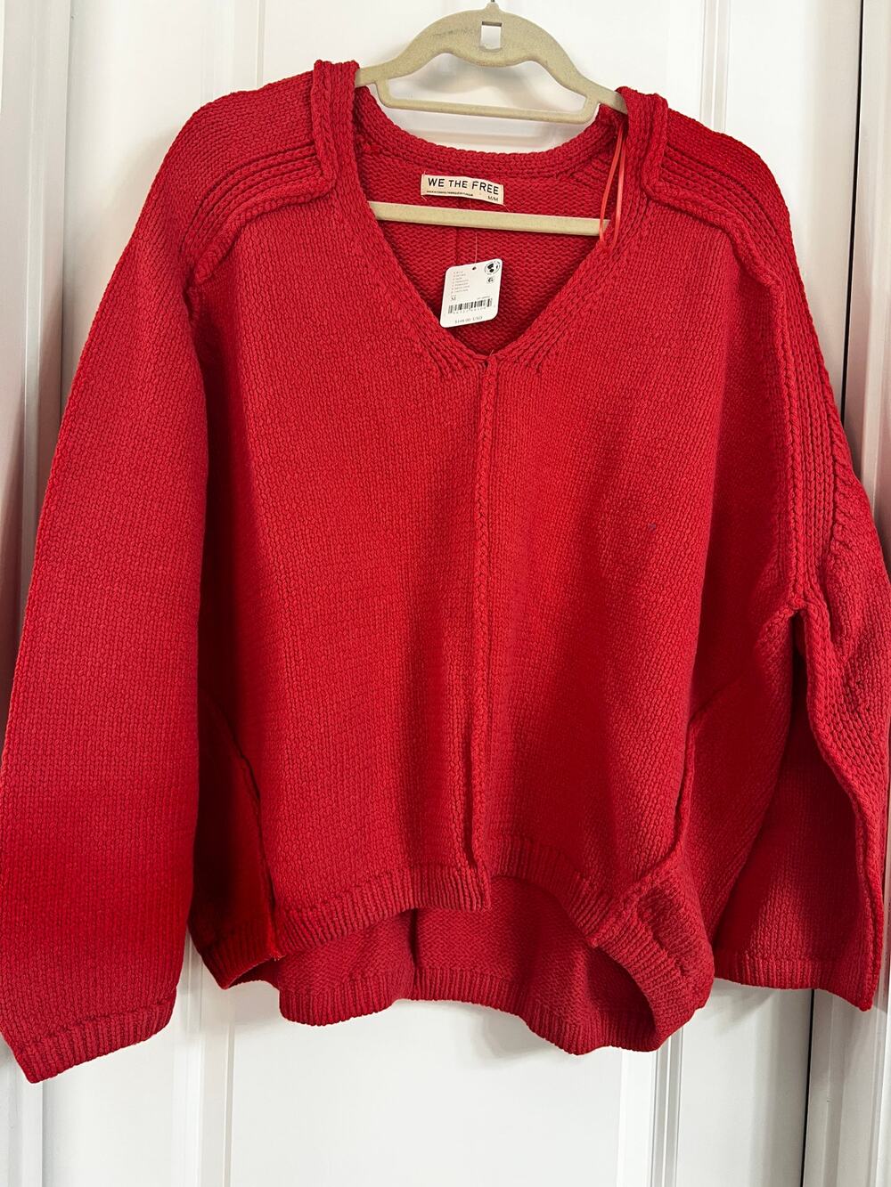 NWT Free People We The Free Red V-Neck Sweater | Size M